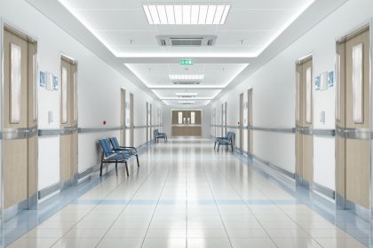 Empty corridor in a long-term care facility